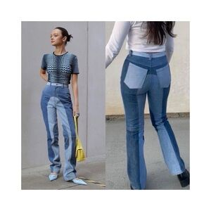 NEW EB Denim Kendall Riding Jeans (Sz L) Straight Leg Color Block Patchwork